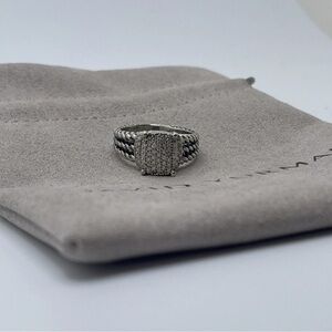 David Yurman 925 Sterling Silver Petite Wheaton Ring Pave Diamonds Size 5